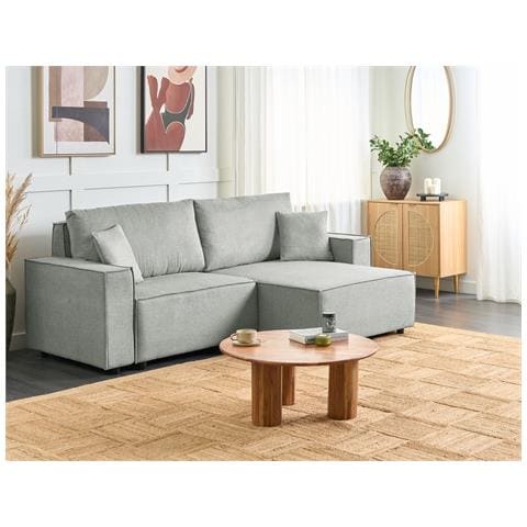 Divano Letto Angolare 3 Posti Karila Tessuto Grigio Con Contenitore Lato Sinistro - Foto 1