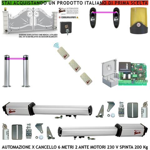 Automazione Cancello 6 Metri 2 Ante Kit Motori Elettromeccanici 230 V Sblocco Corsa 500mm Spinta 2 Q.li Centrale 2 Cop - Foto 1