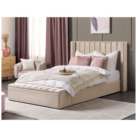 Letto Ad Acqua Con Panca Contenitore Velluto Noyers 160 X 200 Cm Beige - Foto 1