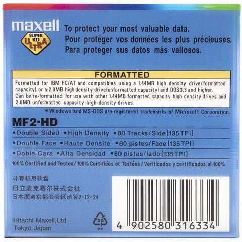 1 X Maxell Floppy Disk Drive 3,5"" 1.4mb Mf2-hd Ms-dos Windows Blu (singolo) - Foto 3