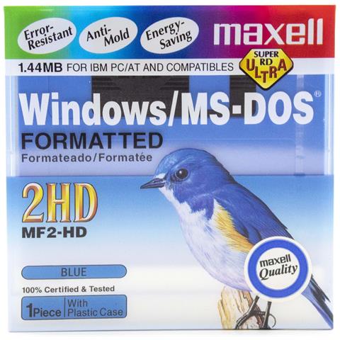 1 X Maxell Floppy Disk Drive 3,5"" 1.4mb Mf2-hd Ms-dos Windows Blu (singolo) - Foto 1