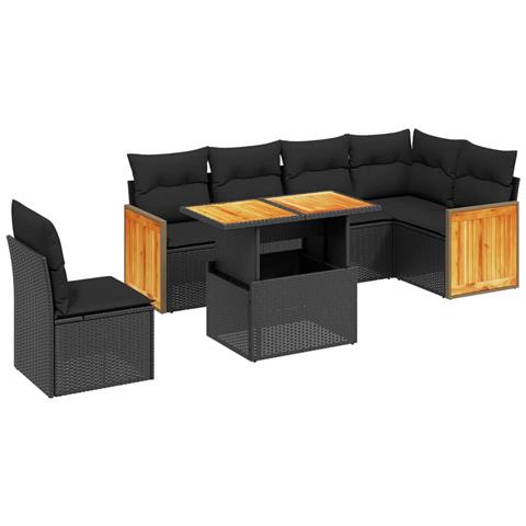 Set Divani Da Giardino Con Cuscini 7pz Nero Polyrattan - Foto 1