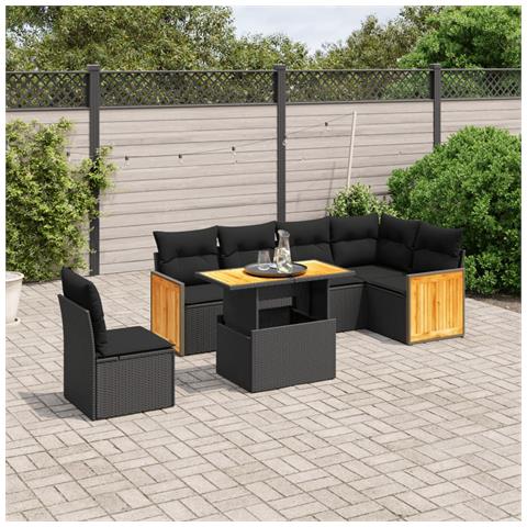 Set Divani Da Giardino Con Cuscini 7pz Nero Polyrattan - Foto 3
