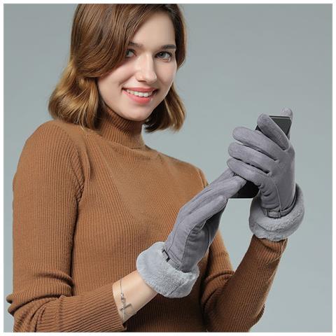 Guanti In Pelle Scamosciata Da Donna Touchscreen Calore Invernale Grey - Foto 2
