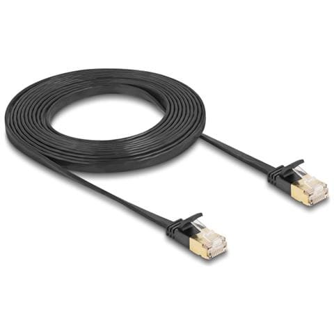 Cavo di rete RJ45 Cat. 6A maschio-maschio con chiusura robusta e cavo piatto grezzo Cat. 7 U /FTP da 3 m nero - Foto 1