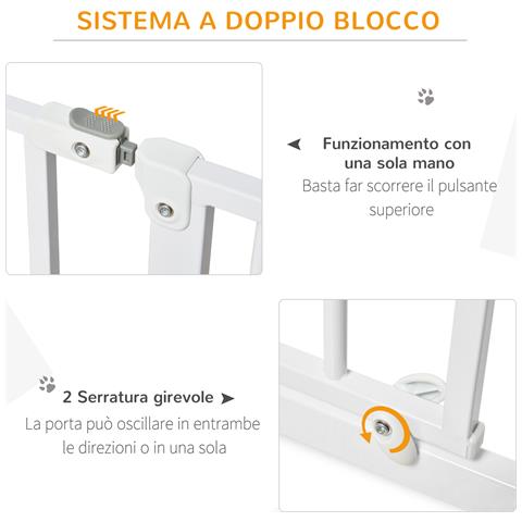 Cancelletto per Cani a Larghezza Regolabile con Doppio Blocco, in Acciaio e ABS, 76x75-95 cm, Bianco - Foto 2
