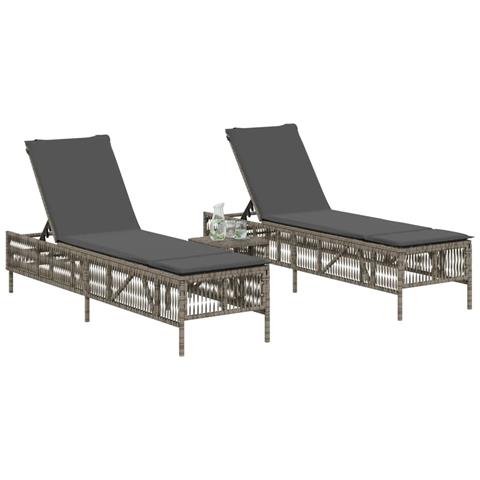 Lettini Prendisole 2 Pz Con Tavolino Grigio In Polyrattan - Foto 2