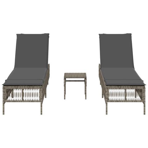 Lettini Prendisole 2 Pz Con Tavolino Grigio In Polyrattan - Foto 3