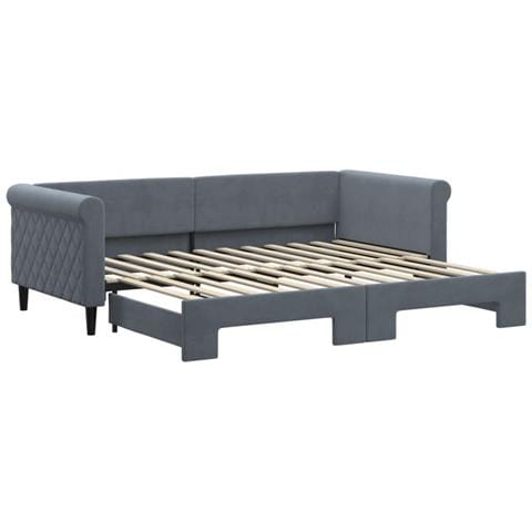 Divano Letto Con Letto Estraibile Grigio Scuro 90x200cm Velluto - Foto 2