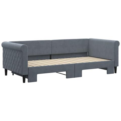 Divano Letto Con Letto Estraibile Grigio Scuro 90x200cm Velluto - Foto 3