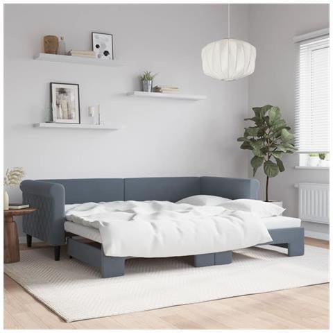 Divano Letto Con Letto Estraibile Grigio Scuro 90x200cm Velluto - Foto 1