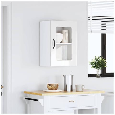 Pensile Da Cucina Con Porta In Vetro Kalmar Bianco Lucido - Foto 3