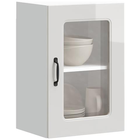 Pensile Da Cucina Con Porta In Vetro Kalmar Bianco Lucido - Foto 1