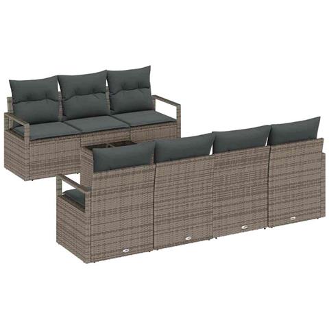 Set di divani da giardino  da 8 pezzi con cuscini grigi in polyrattan, Divano da giardino  da 2 posti con storage e cuscini grigi in polyrattan - Foto 1