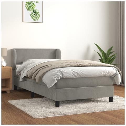 Giroletto a Molle con Materasso Grigio Chiaro 90x190 cm Velluto - Foto 2