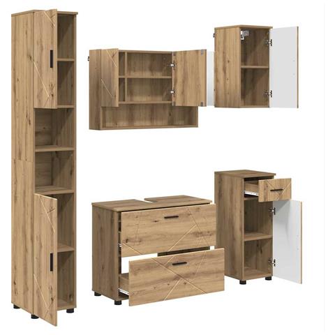 Set di mobili per il bagno con porta 5 pcs rovere artigianale - Foto 1