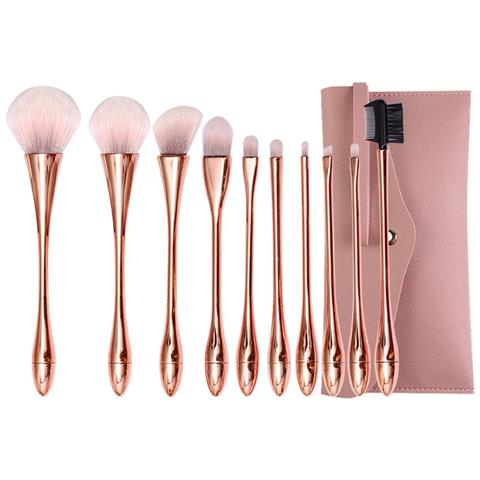 Set Di Pennelli Trucco Oro Rosa E Bianco - 10 Pezzi Con Pochette Rosa - Foto 2