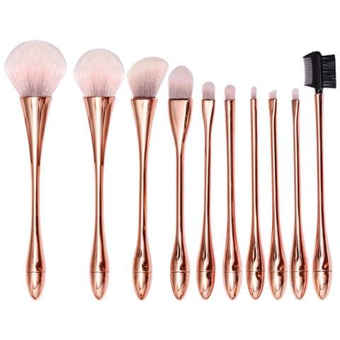 Set Di Pennelli Trucco Oro Rosa E Bianco - 10 Pezzi Con Pochette Rosa - Foto 3