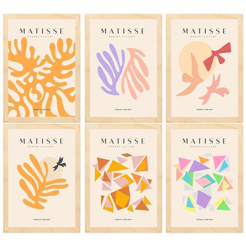 Set Di 6 Stampe Künstlerischen Illustrationen Von Henri Matisse Blumen Sammlung Von Dekorations Gemälden Im Kunstgalerie Rahmen Aus Hellem Holz A3 Telaio In Legno Chiaro - Foto 1