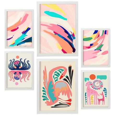 Set Di 6 Stampe Arte Delle Celebrità 1 In Animali Astratti Dipinti Decorativi Estetici Per Il Tuo Soggiorno, Camera Da Letto, Casa A3 & A4 Cornice Bianca - Foto 1