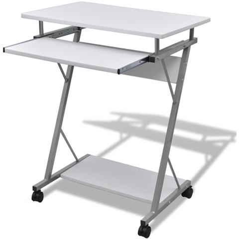 Lusso Casadino -  Tavolo Scrivania Per Computer Con Ripiano Estraibile Bianco - Foto 2