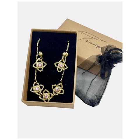 Set Mismy: Girocollo E Orecchini In Cristallo Oro E Rosa. - Foto 1