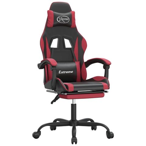 Sedia Gaming Girevole Poggiapiedi Nero e Rosso Vino Similpelle - Foto 1