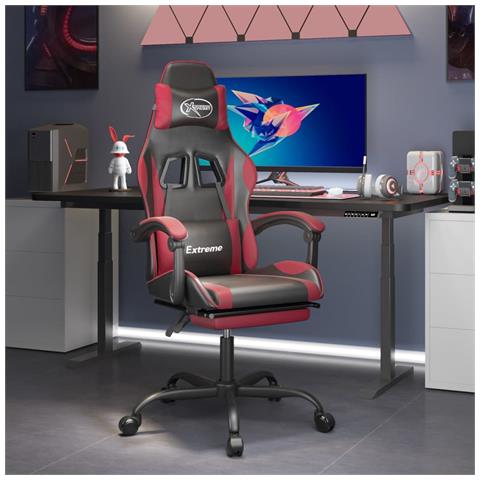 Sedia Gaming Girevole Poggiapiedi Nero e Rosso Vino Similpelle - Foto 2