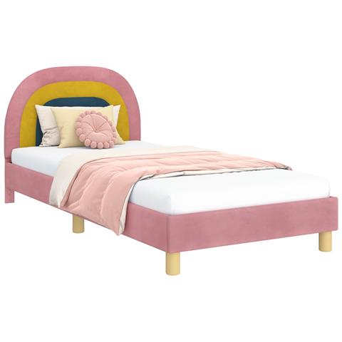 Struttura letto bambini con testata Rosa 90 x 190 cm Velluto - Foto 1