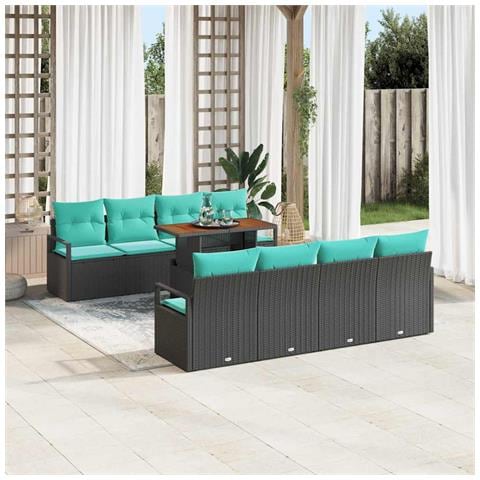 Set Divano da Giardino con cuscino 9 pcs Nero e Verde acqua - Foto 2
