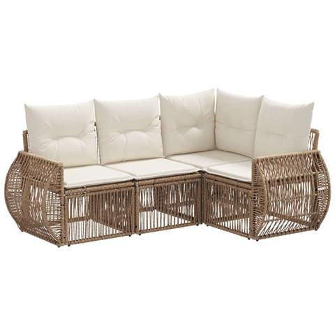 Set Divano da Giardino 4 pcs Beige e Bianco Crema polyrattan - Foto 1