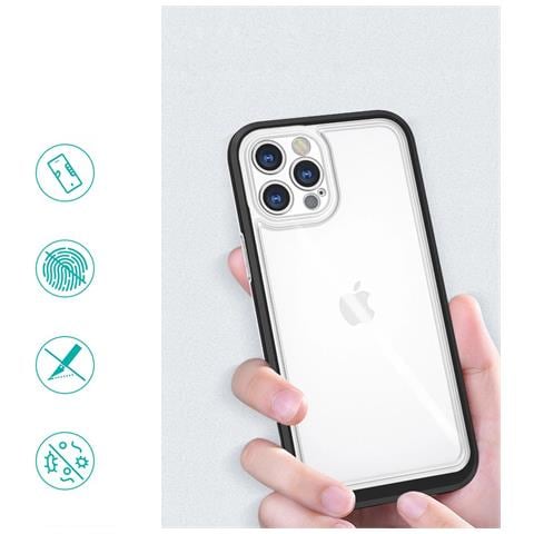 Custodia Trasparente 3in1 Per Iphone 12 Pro, Cornice, Cover In Gel, Nera - Foto 5