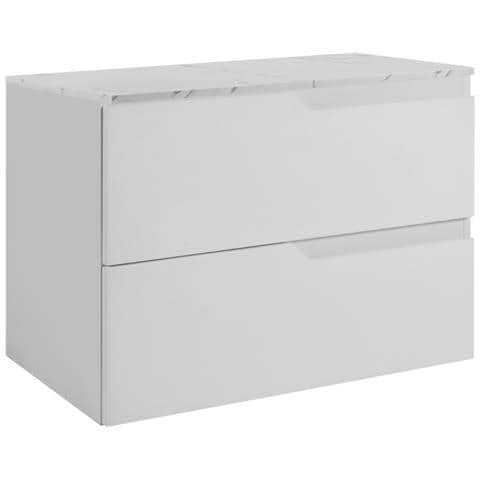 Mobile sottolavabo Kaschmir 100 cm, Piano in finitura marmo bianco, 2 cassetti, Sospeso, Ripiano integrato color beige, MODERNO - Foto 1