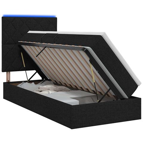 Letto con contenitore LED e materasso Nero 100 x 200 cm Tessuto - Foto 1