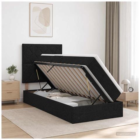 Letto con contenitore LED e materasso Nero 100 x 200 cm Tessuto - Foto 2