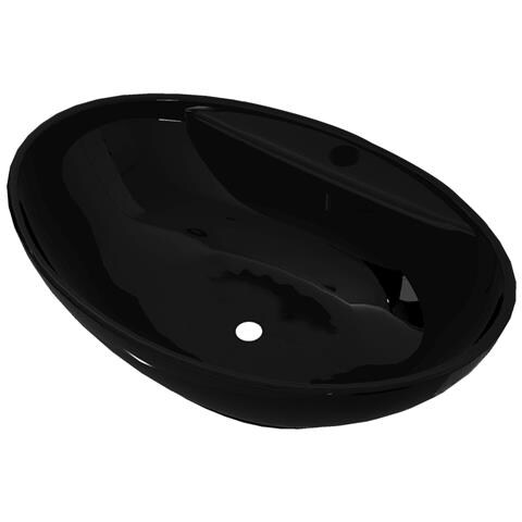 Lavandino Per Bagno In Ceramica Nera Ovale Con Foro Di Trabocco - Foto 1