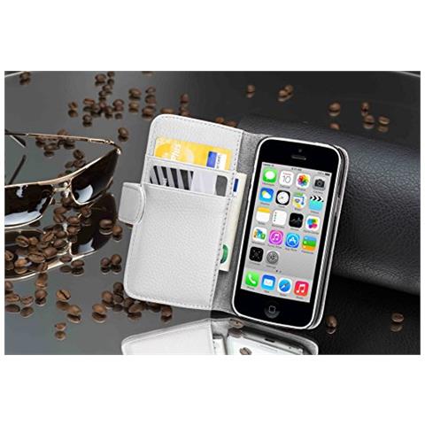 Custodia Compatibile Con Apple Iphone 5c In Magnesio Bianco - Coperchio Protettivo In Ecopelle Testurizzata E Tasca Per Carte Di Credito - Foto 4
