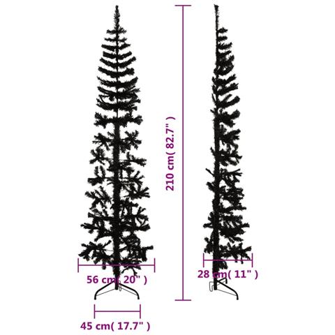Albero Natale Artificiale Sottile A Metà E Supporto Nero 210 Cm - Foto 8