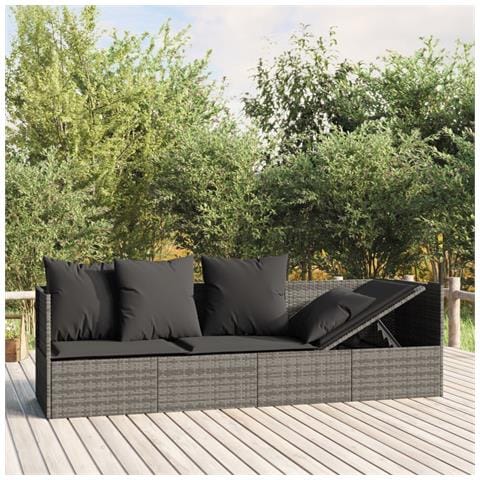 Lettino Prendisole da Esterno con Cuscini Grigio in Polyrattan - Foto 2