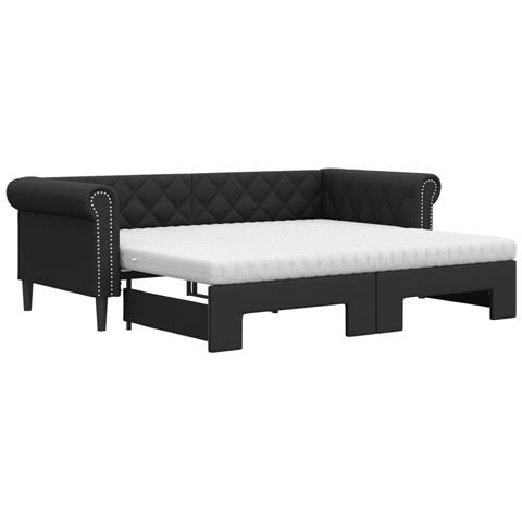Divano Letto Estraibile Con Materassi Nero 90x200 Cm Similpelle - Foto 1