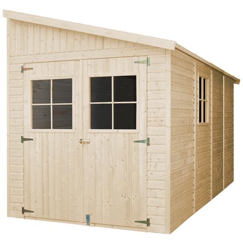 Casa Da Giardino In Legno Naturale (con Parete Laterale) 416x216 Cm / 8,2 M²- Magazzino Esterno Con Finestre - Capanno Da Giardino - Timbela M340a - Foto 2