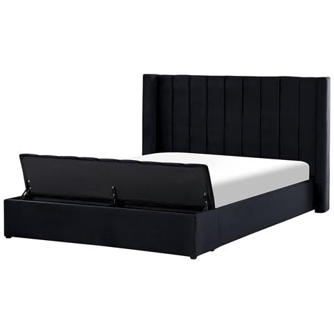 Letto Matrimoniale Ad Acqua Velluto Nero Con Panca Portaoggetti 180 X 200 Cm Noyers - Foto 2