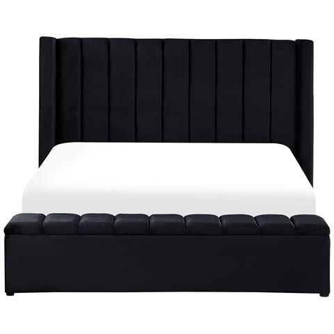 Letto Matrimoniale Ad Acqua Velluto Nero Con Panca Portaoggetti 180 X 200 Cm Noyers - Foto 7