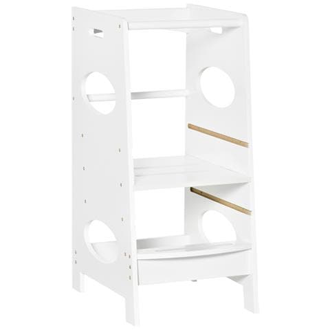 Torre Montessoriana Per Bambini, Learning Tower Con Altezza Regolabile In Mdf, 40x50x90cm, Bianco - Foto 1