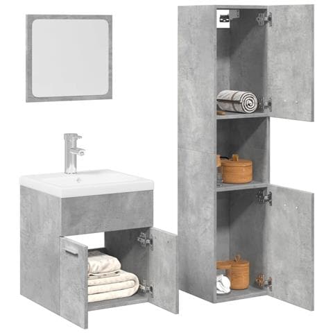 Set Mobili Da Bagno 3 Pz Grigio Cemento In Legno Multistrato - Foto 1