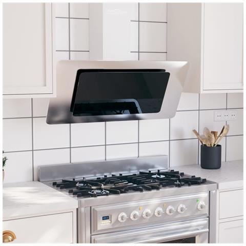 Cappa a Parete 90 cm in Acciaio Inox e Vetro Temperato Argento - Foto 2