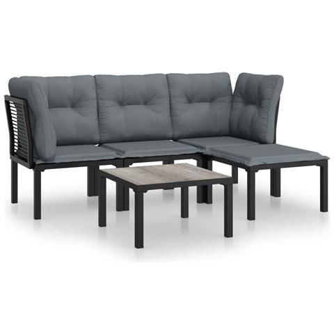Set Salotto da Giardino 5 pz Nero e Grigio in Polyrattan - Foto 1