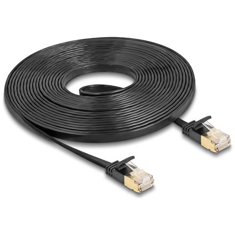 Cavo di rete RJ45 Cat. 6A maschio-maschio con chiusura robusta e cavo piatto grezzo Cat. 7 U /FTP da 5 m nero - Foto 2