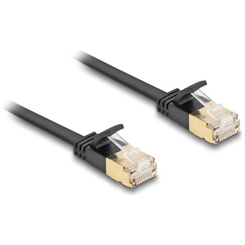 Cavo di rete RJ45 Cat. 6A maschio-maschio con chiusura robusta e cavo piatto grezzo Cat. 7 U /FTP da 5 m nero - Foto 1