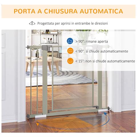 Cancellino per Cani Estensibile a Pressione con Chiusura Automatica, 75-103x76 cm, Grigio - Foto 6
